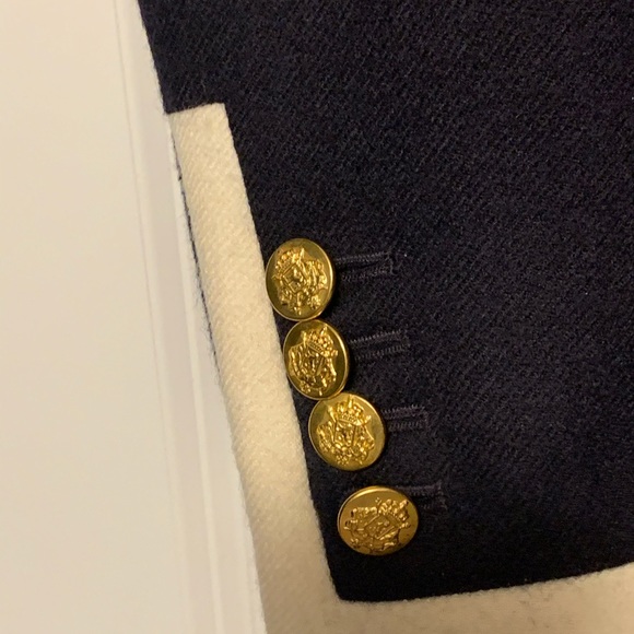 JCrew navy wool jacket with ivory piping - Picture 4 of 4
